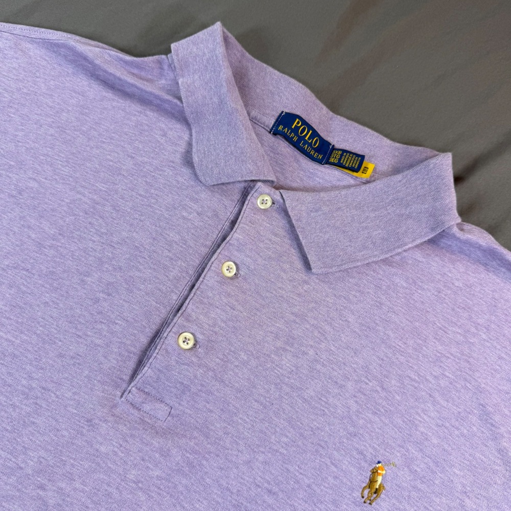Polo Ralph Lauren Mens 3XB Purple Heathered Cotton Short Sleeve Polo Shirt